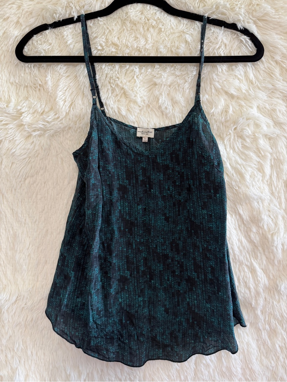 Wilfred Aritzia Womens Silk Sequin Print Cami Size XXS Blue Minimalist Boho